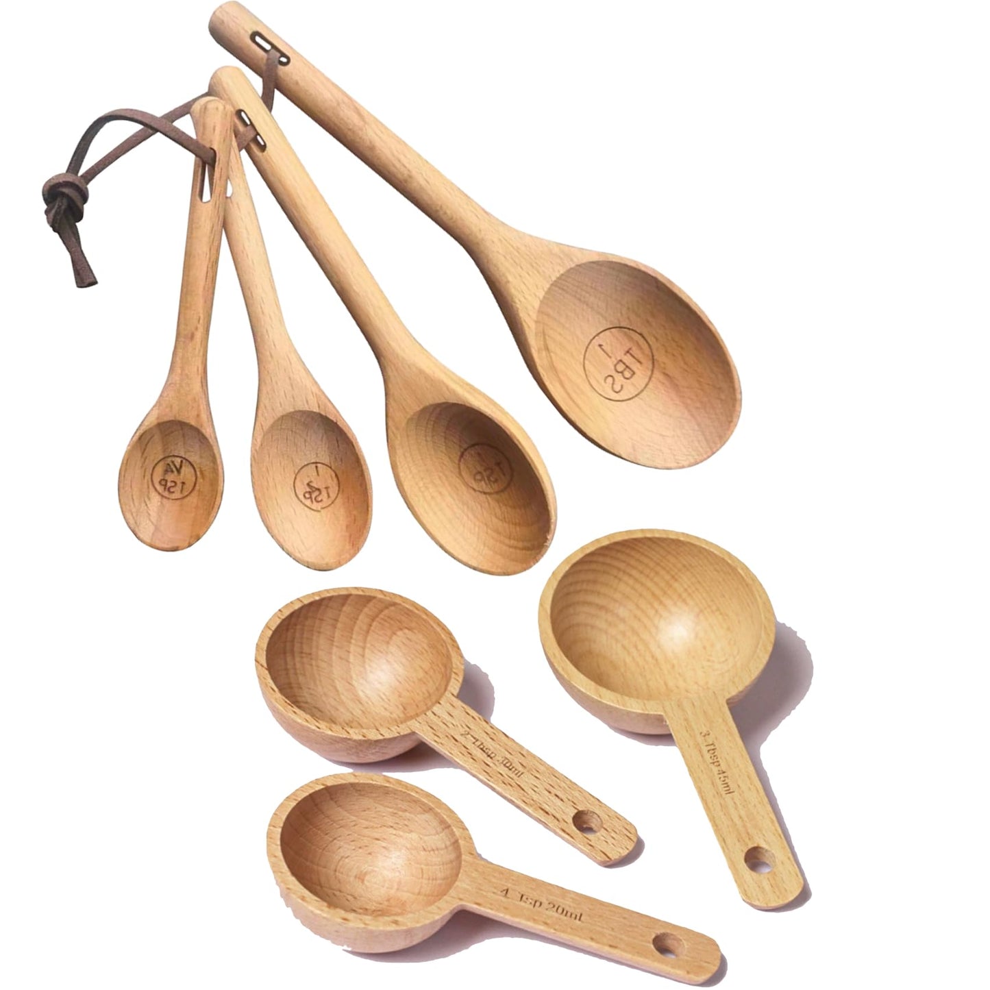 GCFTIFF 7pcs Measuring Cups and Measuring Spoons Set,with Tablespoon Teaspoon,Measuring Spoons for Dry Ingredients, Natural Wood Rustic Kitchen Accessories, Ideal for Bakers, Chefs & Home Cooks