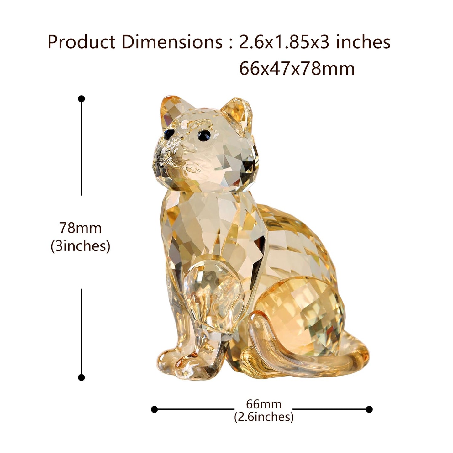 DOJOZ Crystal Cat Realistic Animal Kitten Art Figurine Collection Table top Ornament Statue Home Decor (Gold)