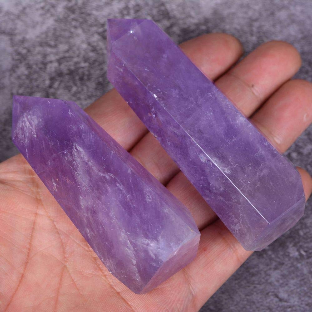 Natural Amethyst Healing Crystal Hexagonal Pointed Faceted Prism Decor