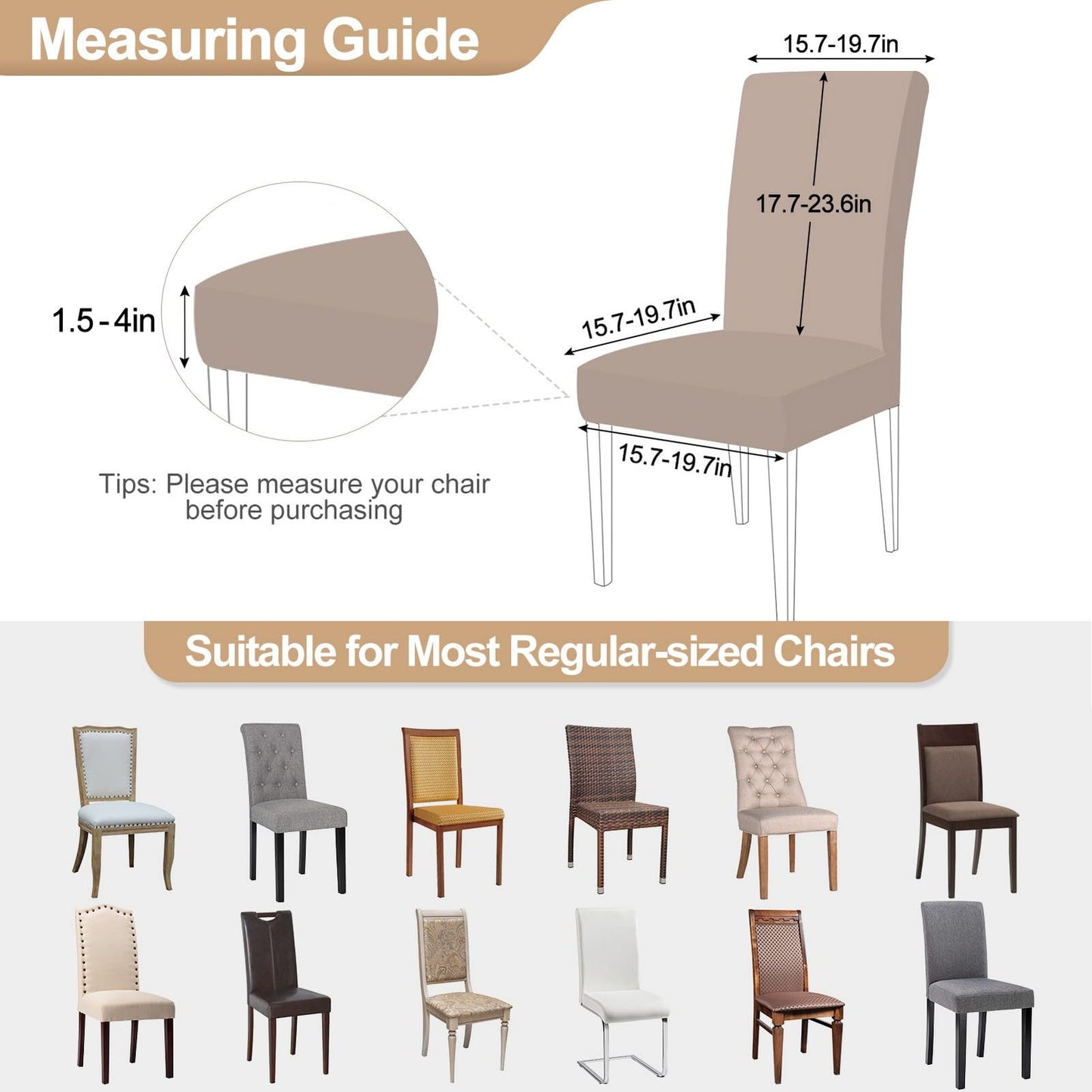 SearchI Dining Room Chair Covers Set of 4, Stretch Parsons Chair Slipcovers Super Fit Spandex Removable Washable Kitchen Chair Protector Cover for Dining Room, Hotel, Ceremony (Beige-Yellow)