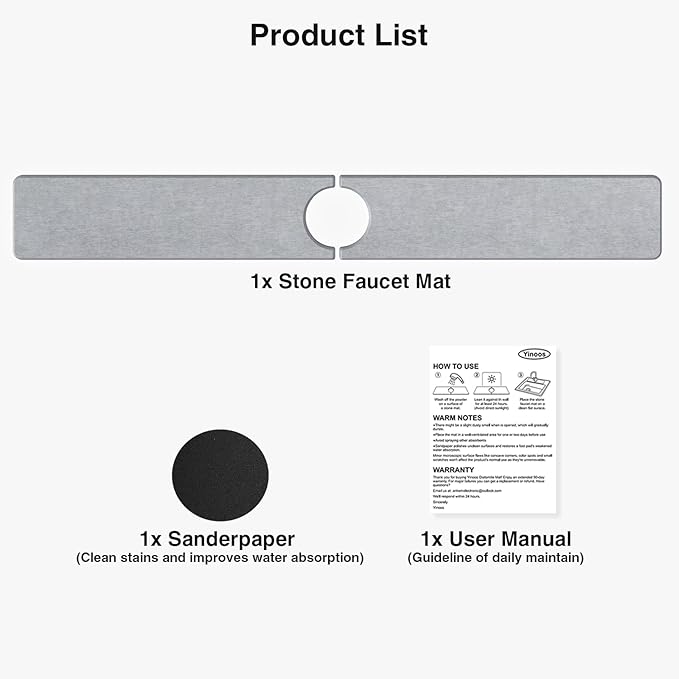 30" x 4" Stone Faucet Mat for Kitchen Sink, Quick Drying Diatomite Sink Tray