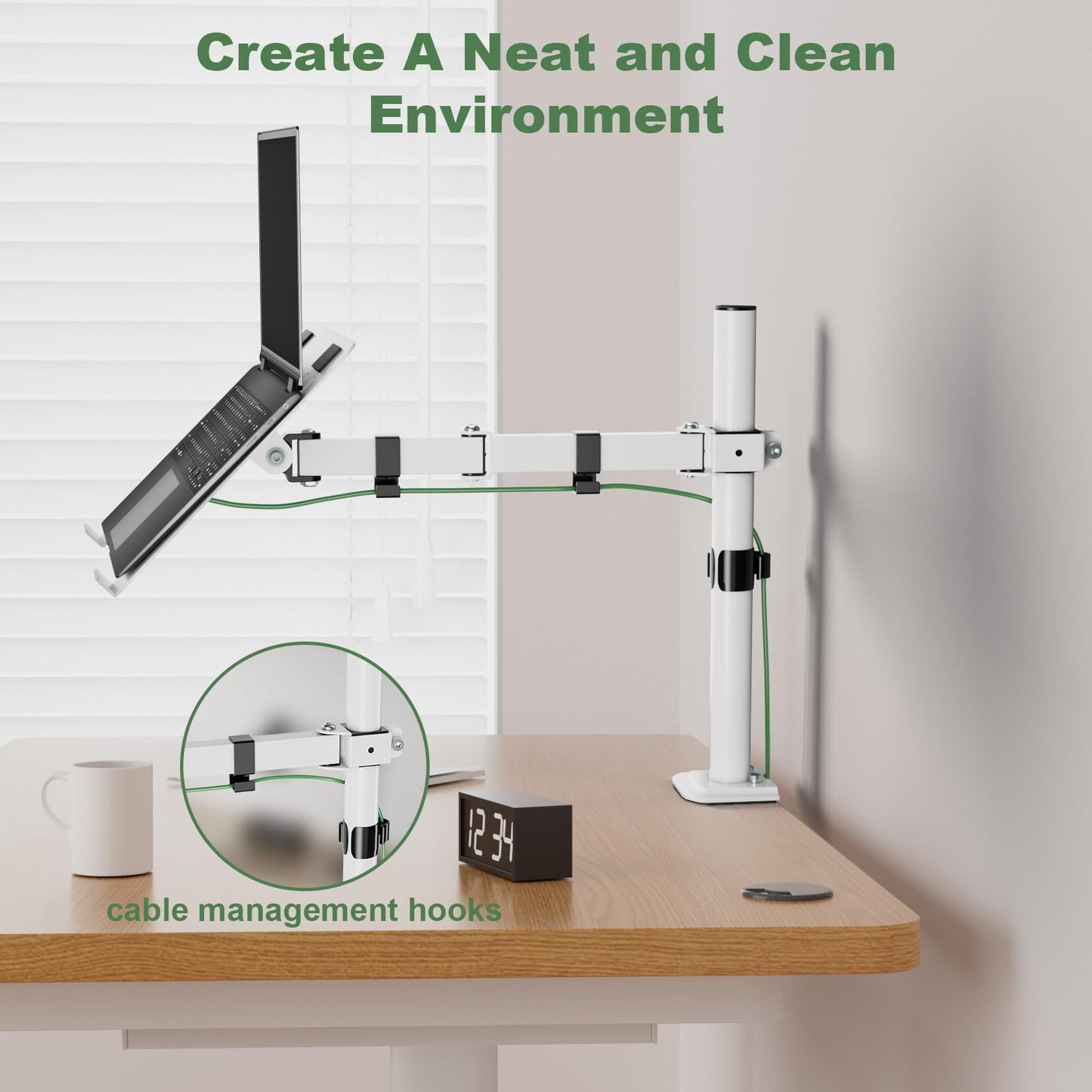 Laptop Desk Mount, Single Laptop Stand Arm with Vented Tray for 17 inch Notebook or 14”-32” Monitor, Holds up to 17.6 lbs, Fully Adjustable, Clamp/Grommet Mounting, VESA 75/100mm
