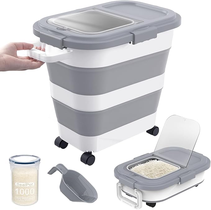 HOYTAMDA 25-35Lbs Rice Container, Collapsible Airtight Food Storage Containers