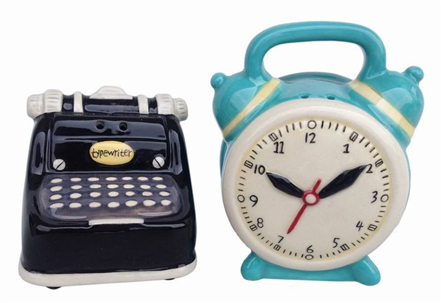 Blue Sky Ceramic Typewriter and Clock Salt and Pepper Set, 3.75-inch Height, Set of 2