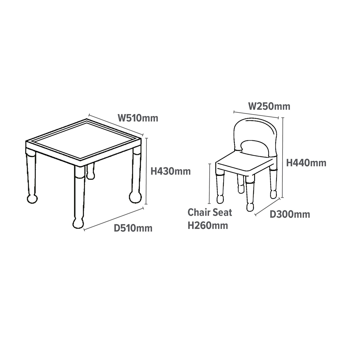 Liberty House Toys Children's Multi-Coloured Table & 2 Chairs Set, Multicoloured, 51x51x43.5 cm