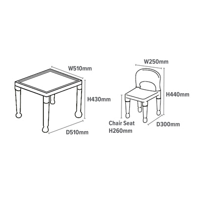 Liberty House Toys Children's Multi-Coloured Table & 2 Chairs Set, Multicoloured, 51x51x43.5 cm