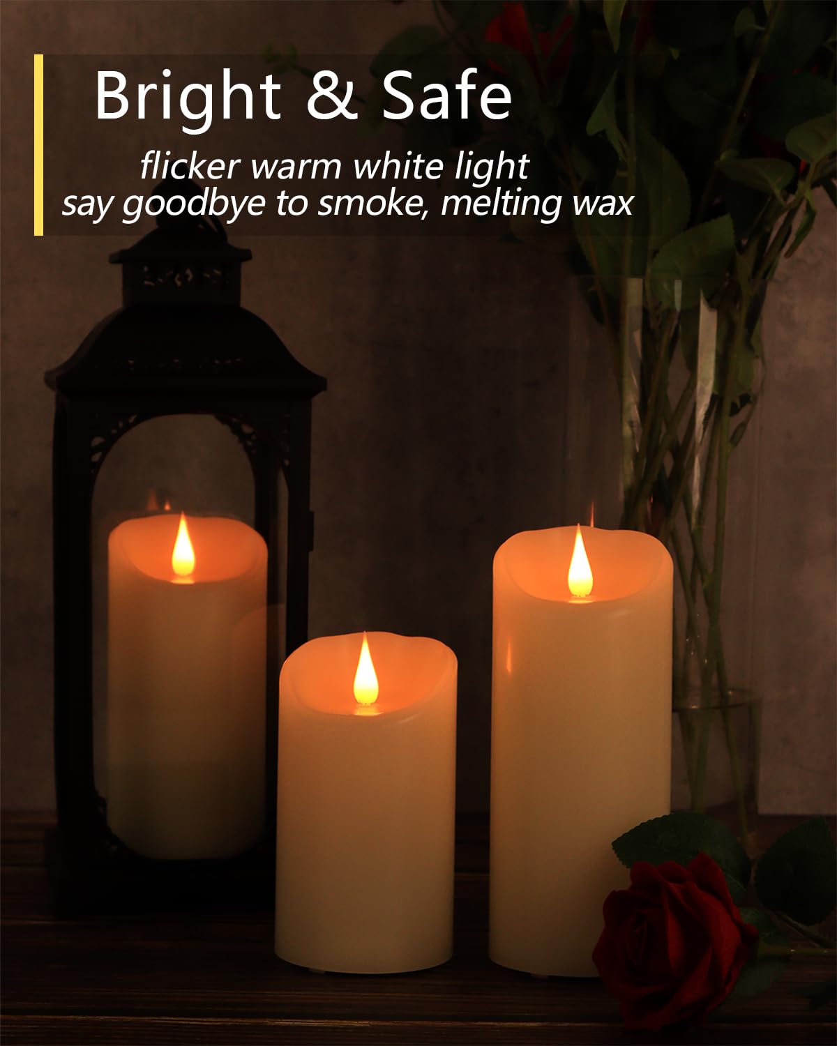 TECHLONG Flameless Candles Flickering 3D Moving Flame, Last 1000+ Hours Battery Operated Candles with Remote Timer, Set of 3 Ivory Real Wax Electric LED Pillar Candles for Home Wedding Decoration