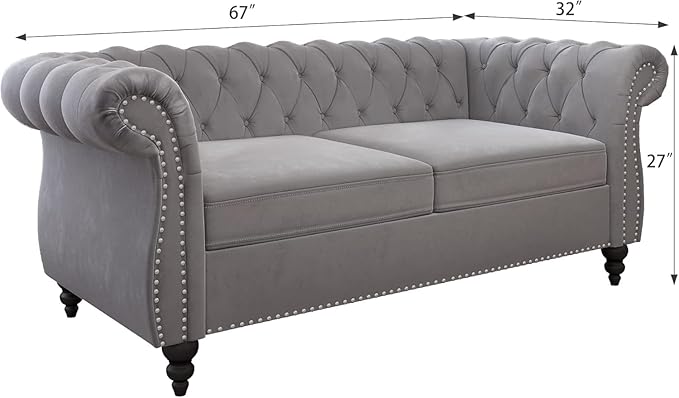Mid-Century 2 Seater Sofa, Velvet Loveseat