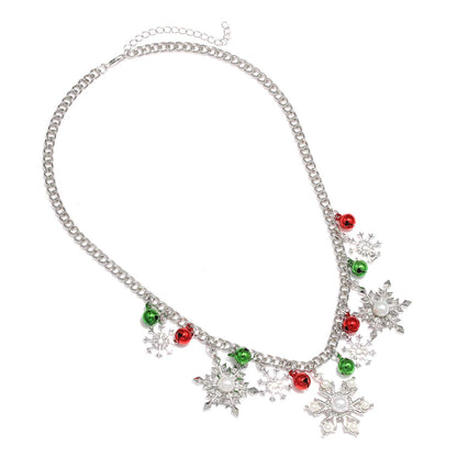 NLCAC Christmas Necklace Pearl Snowflake Collar Necklace with Snowflake Drop Earrings Santa Holiday Novelty Jewelry for Women (Pearl Snowflake)
