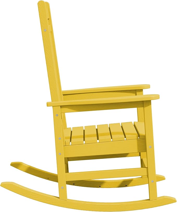 KINGYES HDPE Rocking Chairs Outdoor, Patio Rocking Chairs with 330lbs Support, Smooth Porch Rocker for Deck Lawn Yard, Yellow