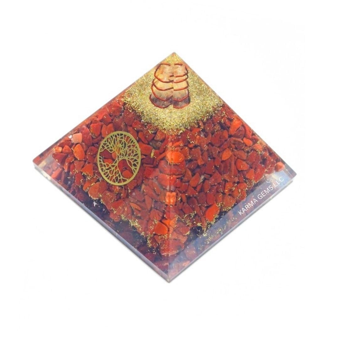 Red Jasper, Orgone Pyramid, Healing Crystal Pyramid, Pyramid Crystal Gemstone Pyramid for Meditation, Office Decor, Birthday Gifts, Chakra Balance, Witchy Gift, Office Decor for Women - Karma's Gems