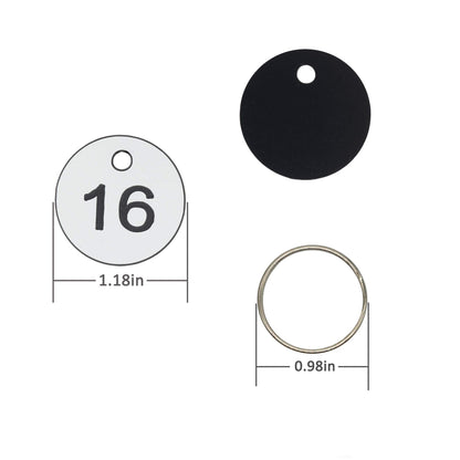 Plastic ID Number Tags Key Tags with Key Rings (1-50, White)