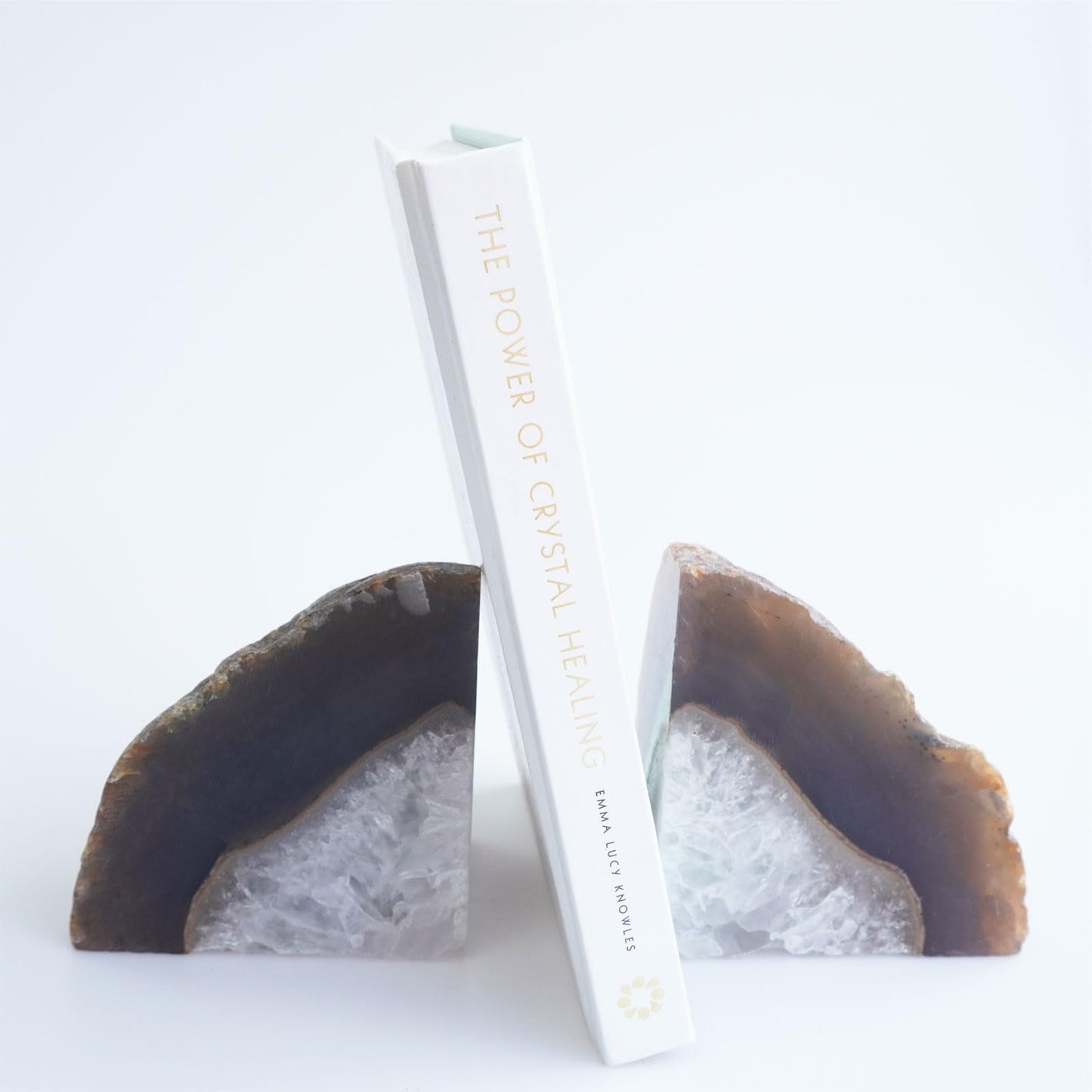 Sisamn Natural Agate Geode Bookends - 2 to 3 lb Heavy Duty Rock Crystal Stone Book Ends for Shelves, with Rubber Bumpers, Decorative Book Holders for Home Office