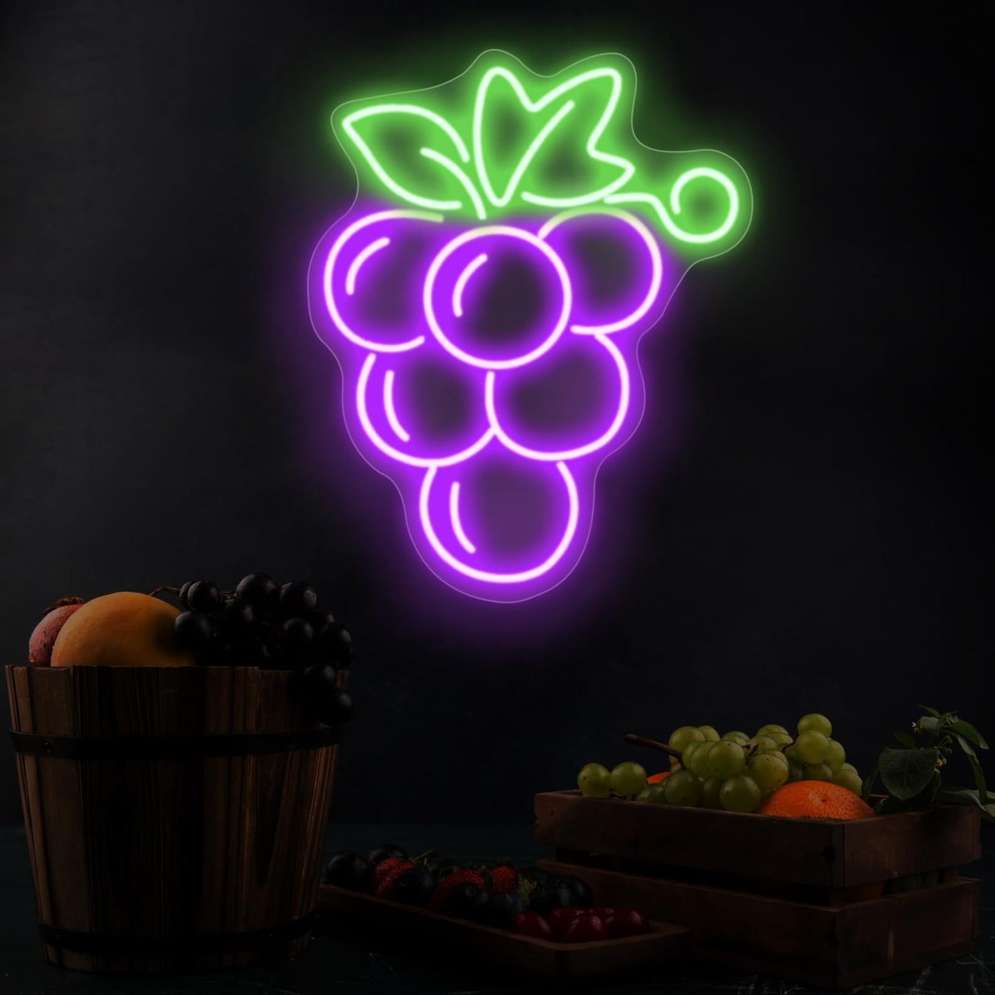 Grapes Neon Sign Fruit Neon Lights Handmade Lamp for Wall Room Party Home Bar Art Christmas Bedroom Table Wedding Party Desktop kitchen art Decoration Teen Kids Birthday Holiday Gift