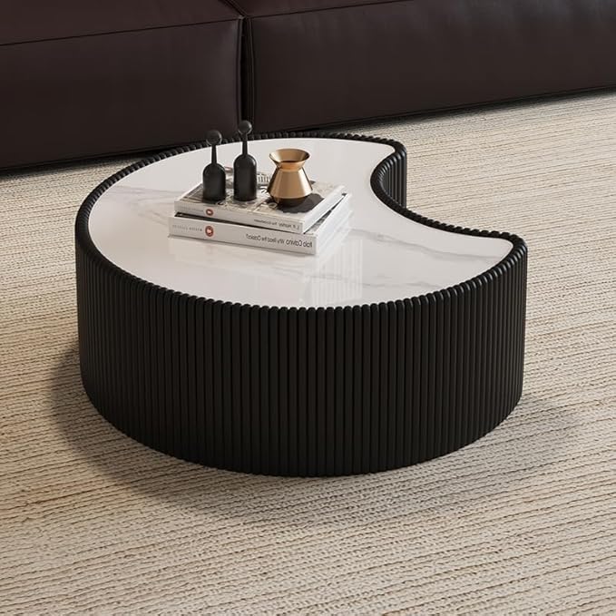 29.53" Marble Coffee Table, Modern Creative Moon Coffee Table
