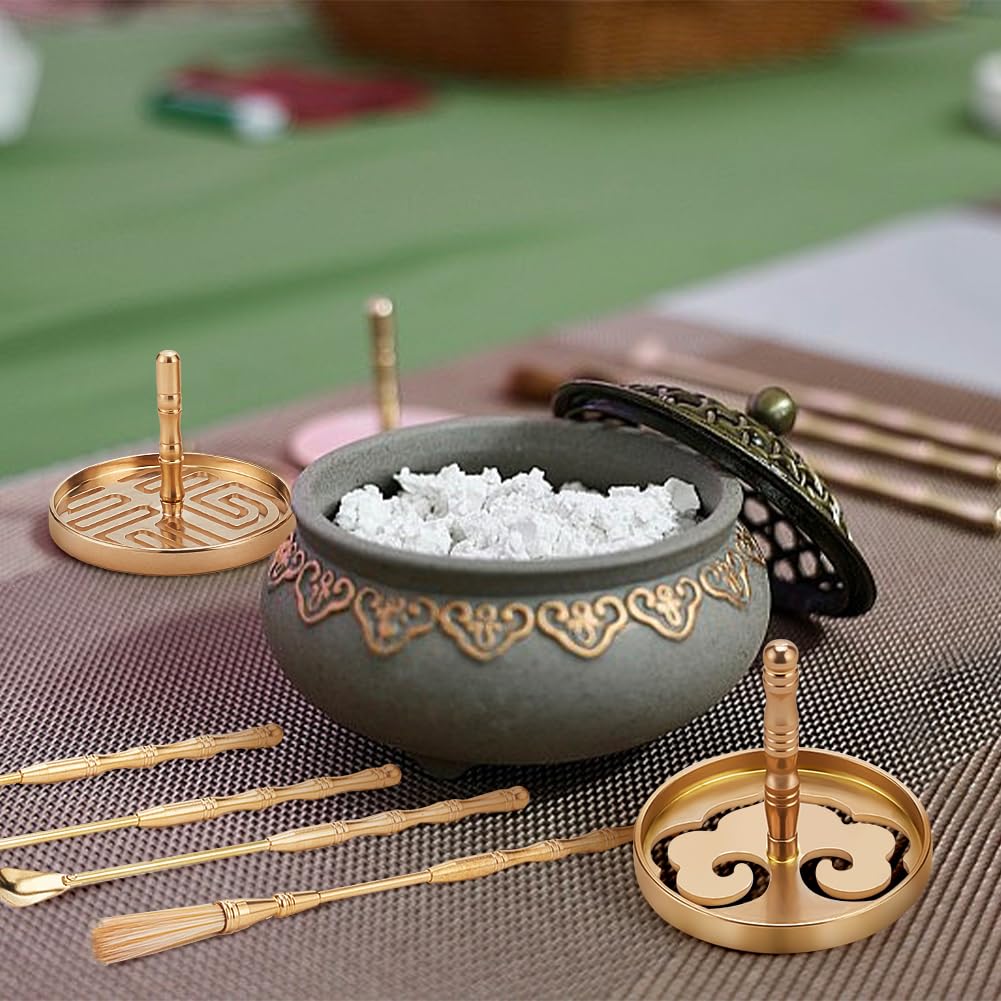 WEBEEDY 5Pcs Incense Making Kit Brass Incense Tool Kit Set- Incense Spoon Incense Press Shovel Brush for Incense Burner Kit Yoga Meditation, Fu Character
