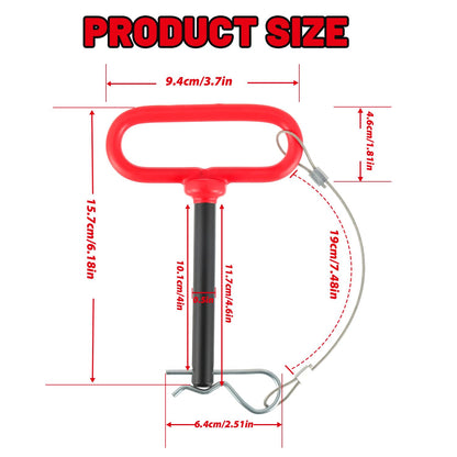 HUAREW 1/2 x 4 Inch Trailer Hitch Pin, Trailer Gate Pin for Towing Tractor, Lawn Mower, Car, Rubber Handle, with Safety Clip Anti-Loss Rope (Pack of 2