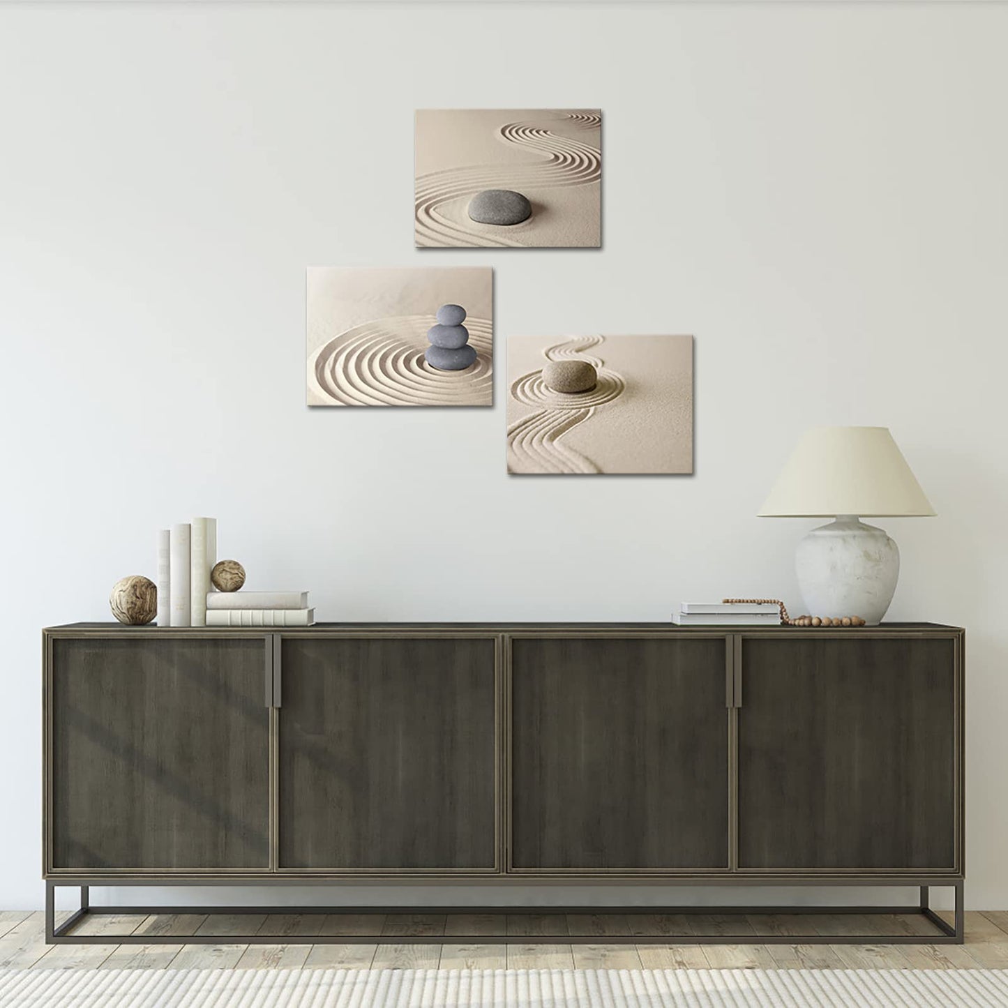 Apicoture Zen Stone Canvas Wall Art Zen Stone Sand Prints Canvas Art Calm Peaceful Still Life Wall Art for Spa Room Decor Framed 12x16inchx3pcs