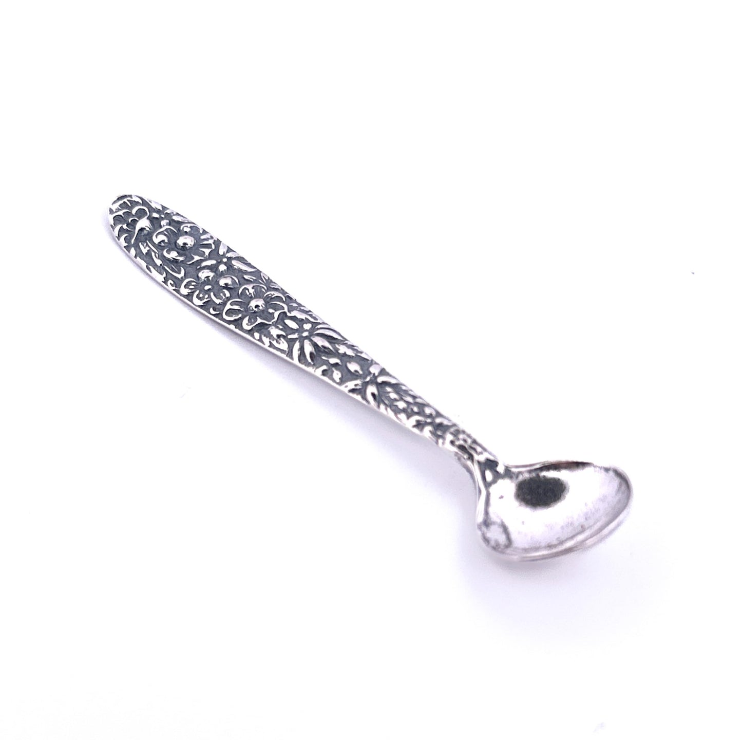 APOLEEA 925 Sterling Silver Small Salt Spoon - Premium Quality 2.7" Polished Round Bowl Mustard Spoon - Beautiful Flower Designed Handle - Gift for Culinary Enthusiasts