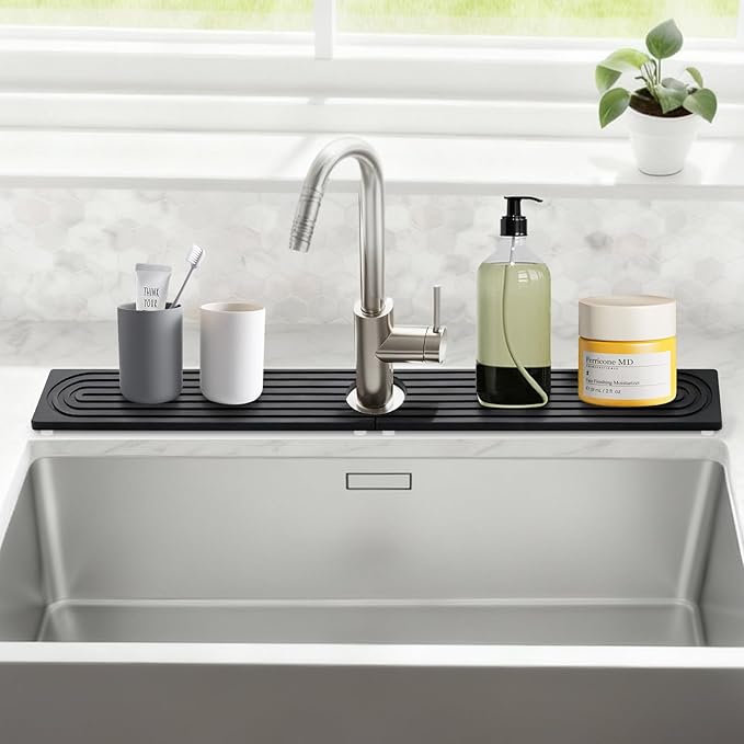 24 Inch Kitchen Sink Splash Guard, Sink Splash Guard Behind Faucet, Silicone