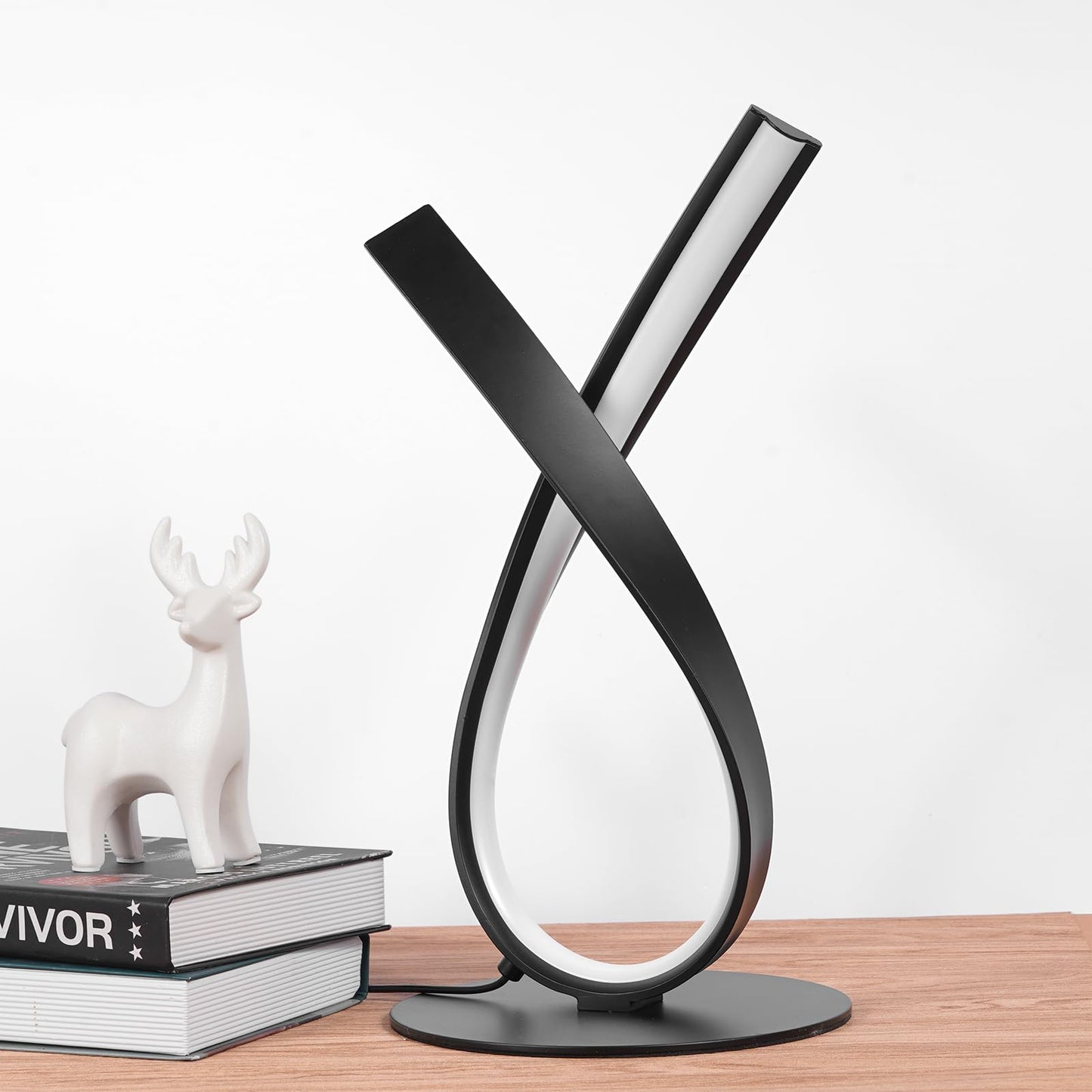 NUÜR Modern Table Lamp, Stepless Dimmable LED Spiral Lamp for Living Room, Contemporary Nightstand Lamp, Black Bedside Table Lamp for Bedroom, Home, Office