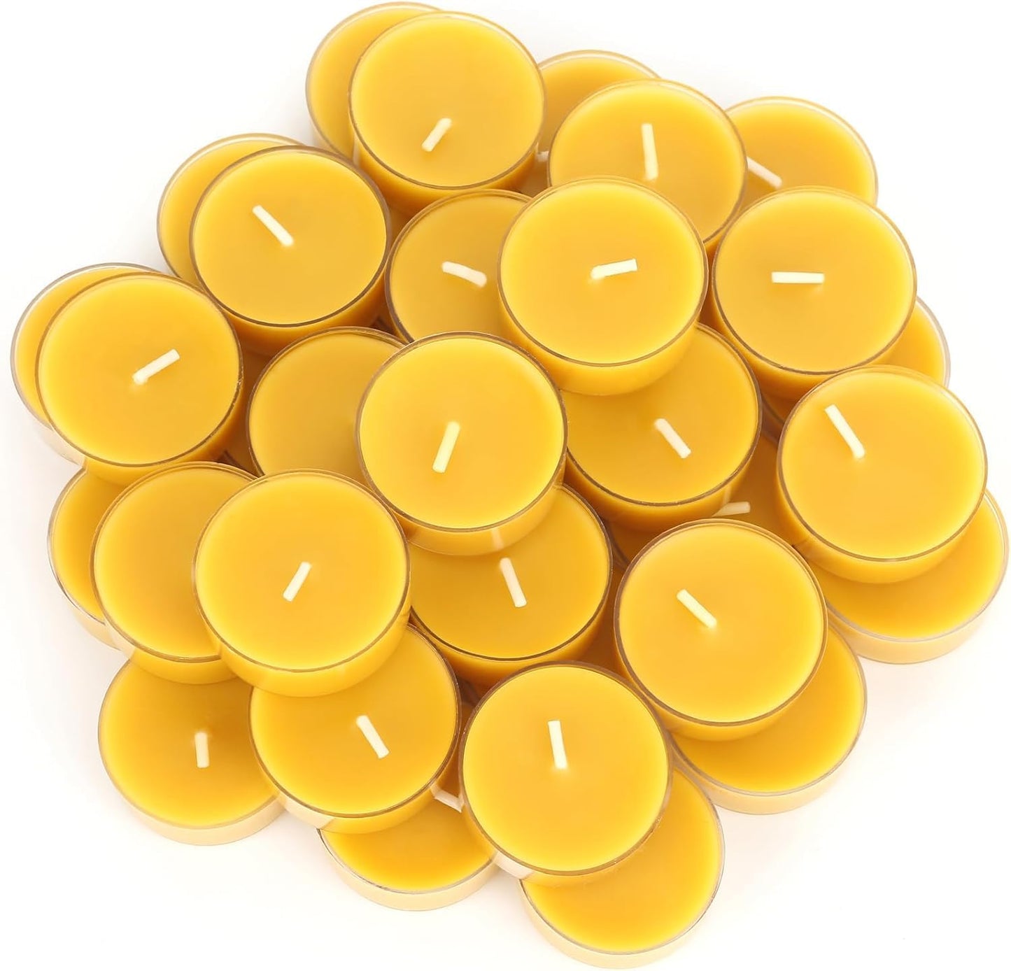Capaniel 24 Packs Beeswax Tealight Candles- 4 Hour Burn Time Pure Beeswax Candles Bulk Burn Evenly and Clean Smokeless Natural Bees Wax Tea Lights for Relaxing