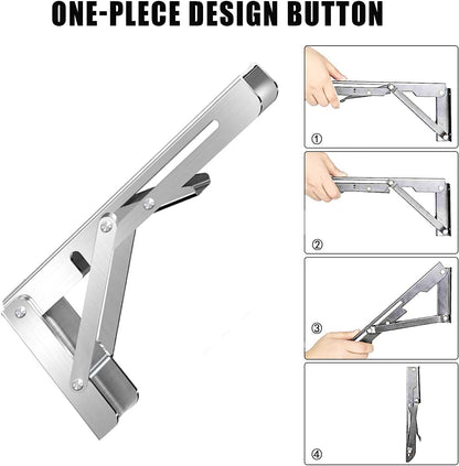 Folding Shelf Brackets - 24 Inch 2 Pcs Heavy Duty Metal Collapsible Triangle Shelf Bracket, DIY Wall Mounted Shelf Bracket, Space Saving for Bench Table