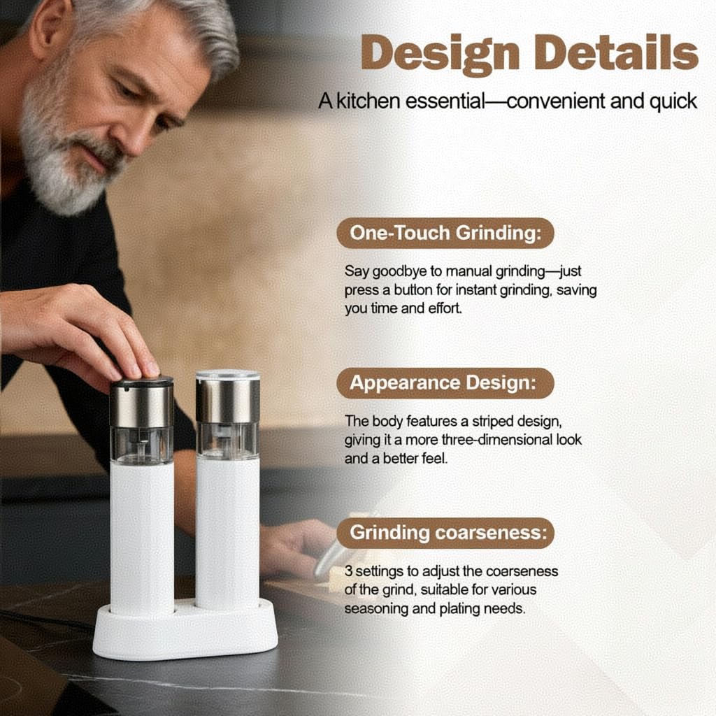 Electric Salt and Pepper Grinder Set, Adjustable Coarseness & Rechargeable, 110ml 2-Pack White Ceramic Core Grinders, Housewarming & Birthday Gifts for Women, Kitchen Gadgets