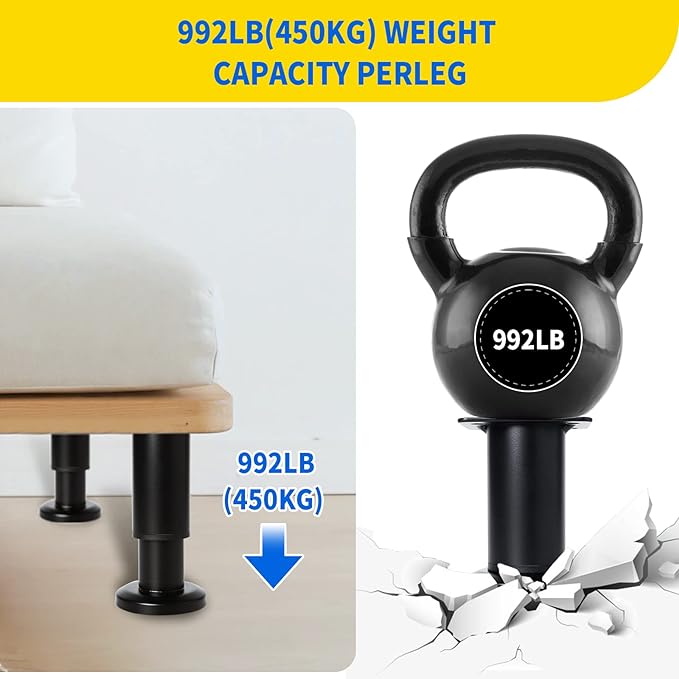4 Pcs Adjustable Height Furniture Support Legs 3.15-4.72 inch, Metal Heavy Duty