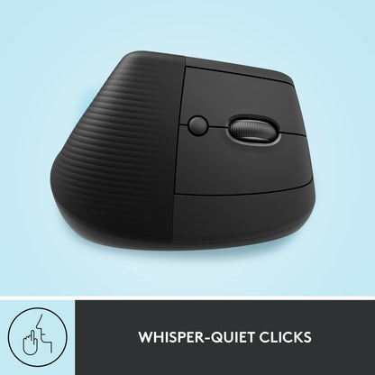 Logitech Lift Vertical Ergonomic Mouse, Wireless, Bluetooth or Logi Bolt USB receiver, Quiet clicks, 4 buttons, compatible with Windows/macOS/iPadOS, Laptop, PC - Graphite