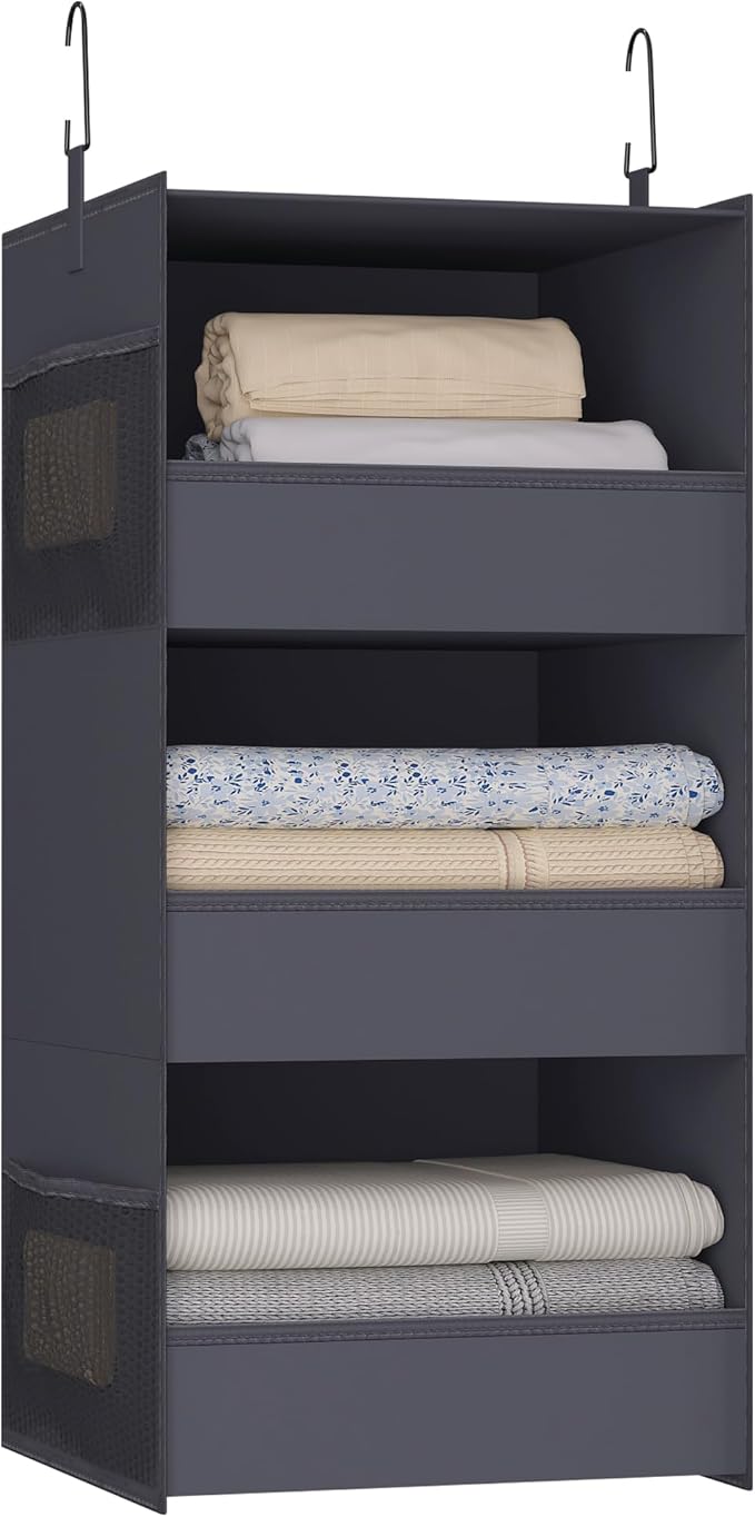 3-Shelf Hanging Closet Organizer and Storage, Foldable Hanging Closet Shelves