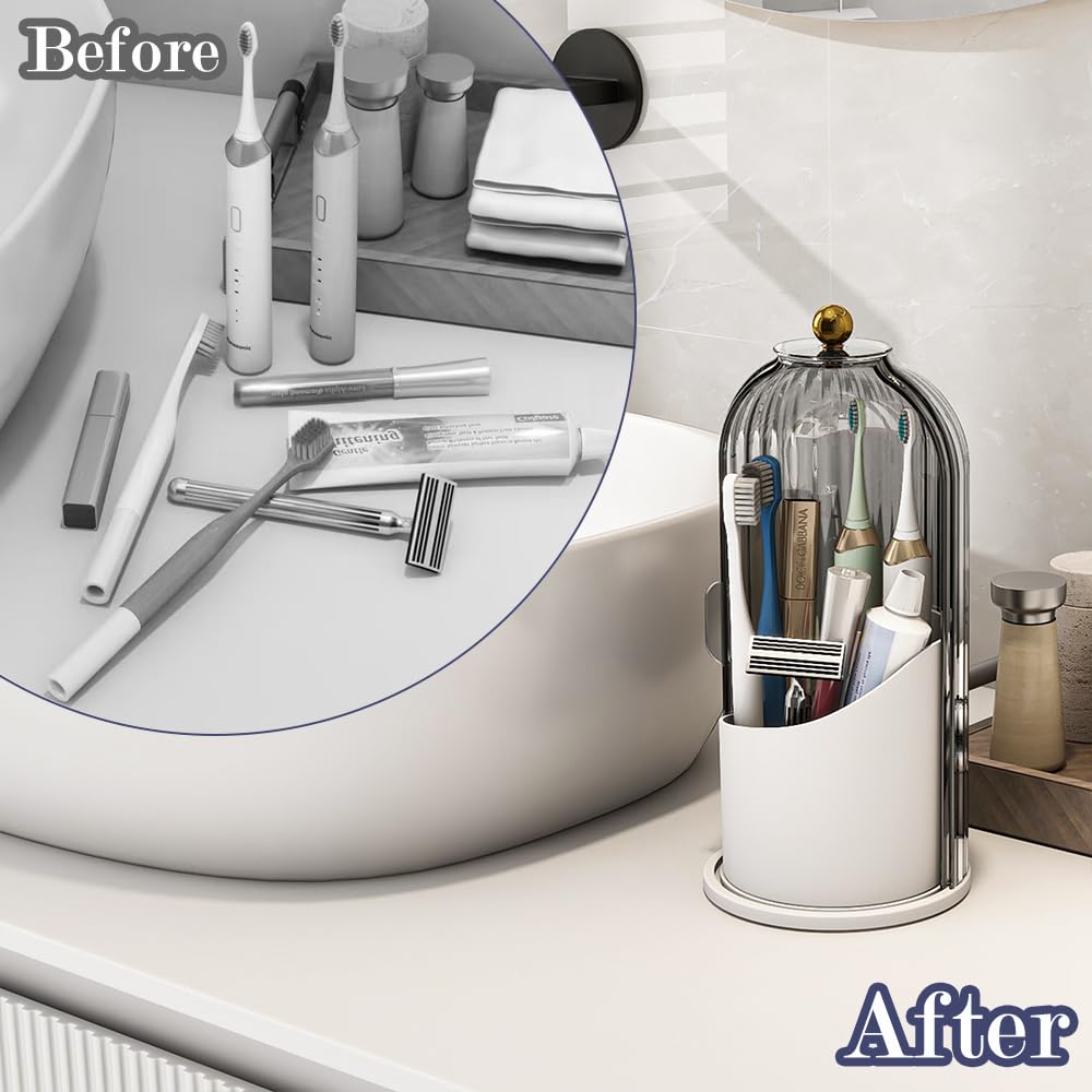 Zufudo Toothbrush and Toothpaste Holders with Cover, Grey White