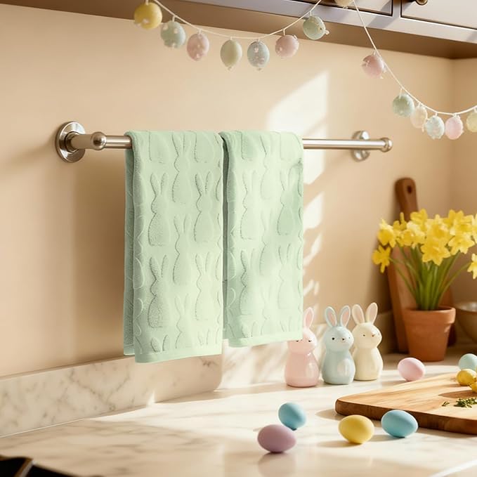 Artoid Mode 2 Pcs Light Green 3D Rabbit Jacquard Easter Hand Towels