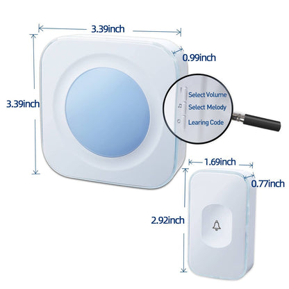 Wireless Doorbell 1200 feet Waterproof Door Bell with Flash LED Light 36 Melodies 4 Volume Levels (2 Receivers& 1 Touch Button, White JSIEEM)