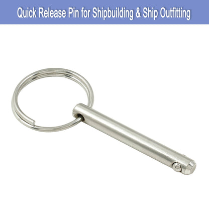Suiwotin 4pcs Quick Release Pin, 1/4" (6.3mm) Diameter, Usable Length 1-1/2", Overall Length 2", 316 Stainless Steel Bimini Top Pins for Boat Marine Hardware