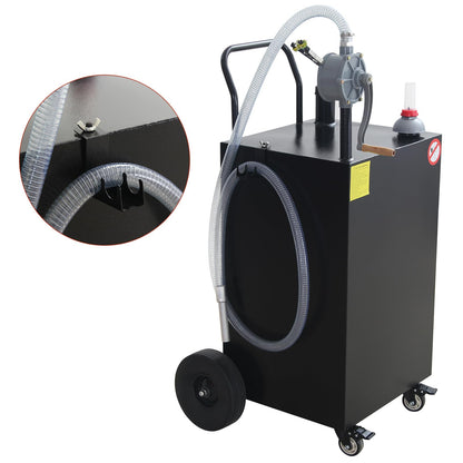 45 Gallon Gas Caddy Gasoline Diesel Can Hand Siphon Pump With Rolling Flat-Free Solid Rubber Wheels(Black)