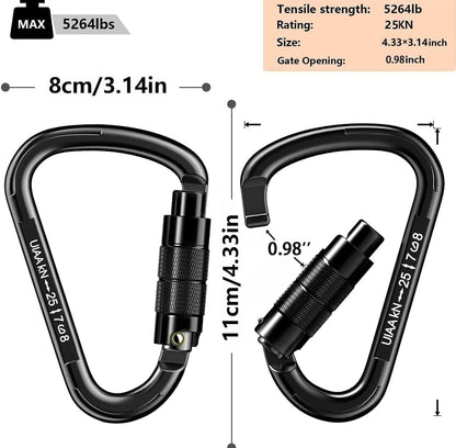 Auto Locking Carabiner Heavy Duty Carabiner 25kN Climbing Carabiner Climbing Equipment Safety Carabiners for Rappelling, Hammocks, Rescue, Dog Leash, Swing