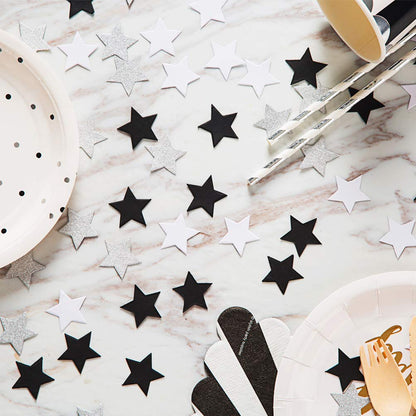 Black and White Glitter Silver Paper Twinkle Little Stars Confetti Wedding Birthday Theme Party Favors Table Scatter Decorations, 1.2 inch, 200pc