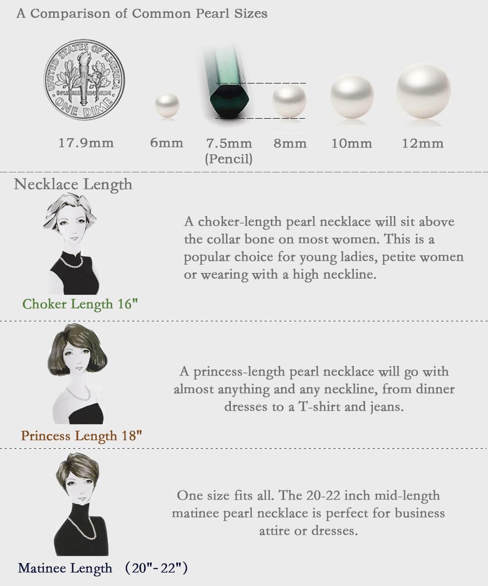 HUWODY Round White Simulated Shell Pearl Necklace Strand Pearl Choker Necklace Jewelry for Women 12mm 22inch