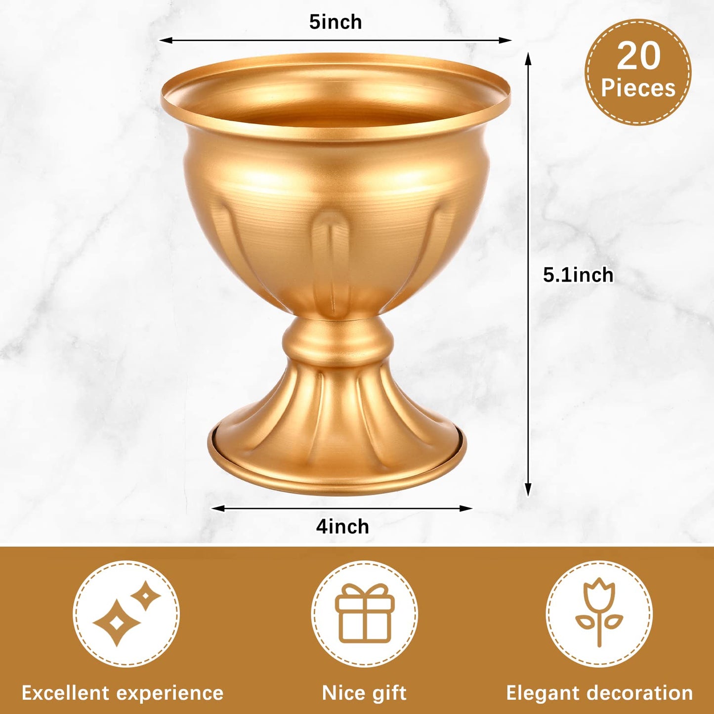 Rtteri 20 Pcs Mini Gold Metal Vase Wedding Flowers Gold 5.1inch Tall Metal Compote Vase Bulk Table Centerpieces Decoration for Wedding Party Anniversary Ceremony Birthday