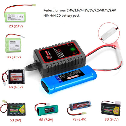 HTRC N8 NiMH Charger for 2-8s Nimh/NiCD Battery Pack(2.4V 3.6V 4.8V 6V 7.2V 8.4V 9.6V) of Airsoft RC Car RC Boat Drone,RC Charger for NiMH/NiCD Battery Pack with Standard/Mini Tamiya Connector