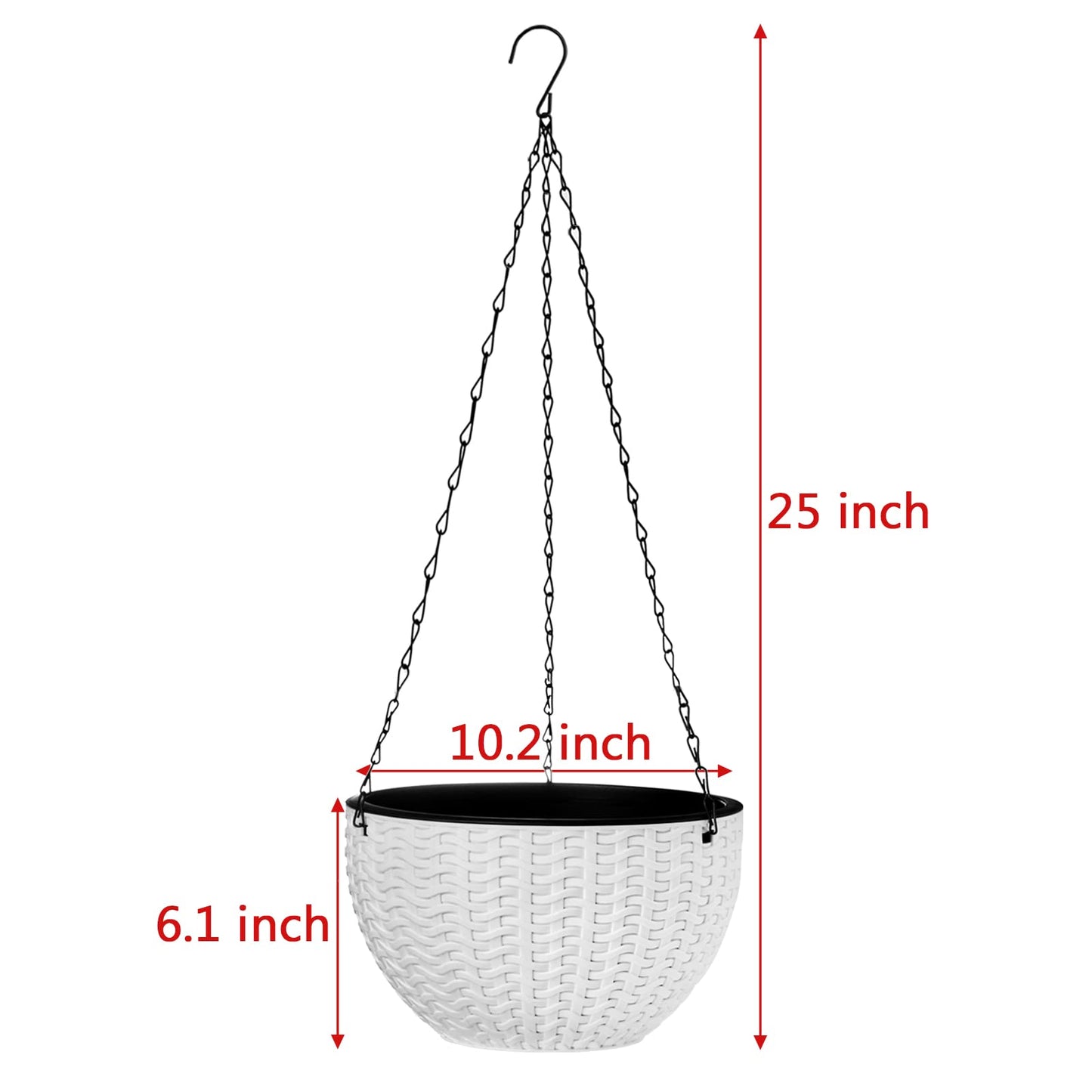 Foraineam 10.2 Inch Dual-pots Design Hanging Basket Planters Self-Watering Indoor Outdoor Hanging Flower Plant Pot with Drainer and Chain (White)