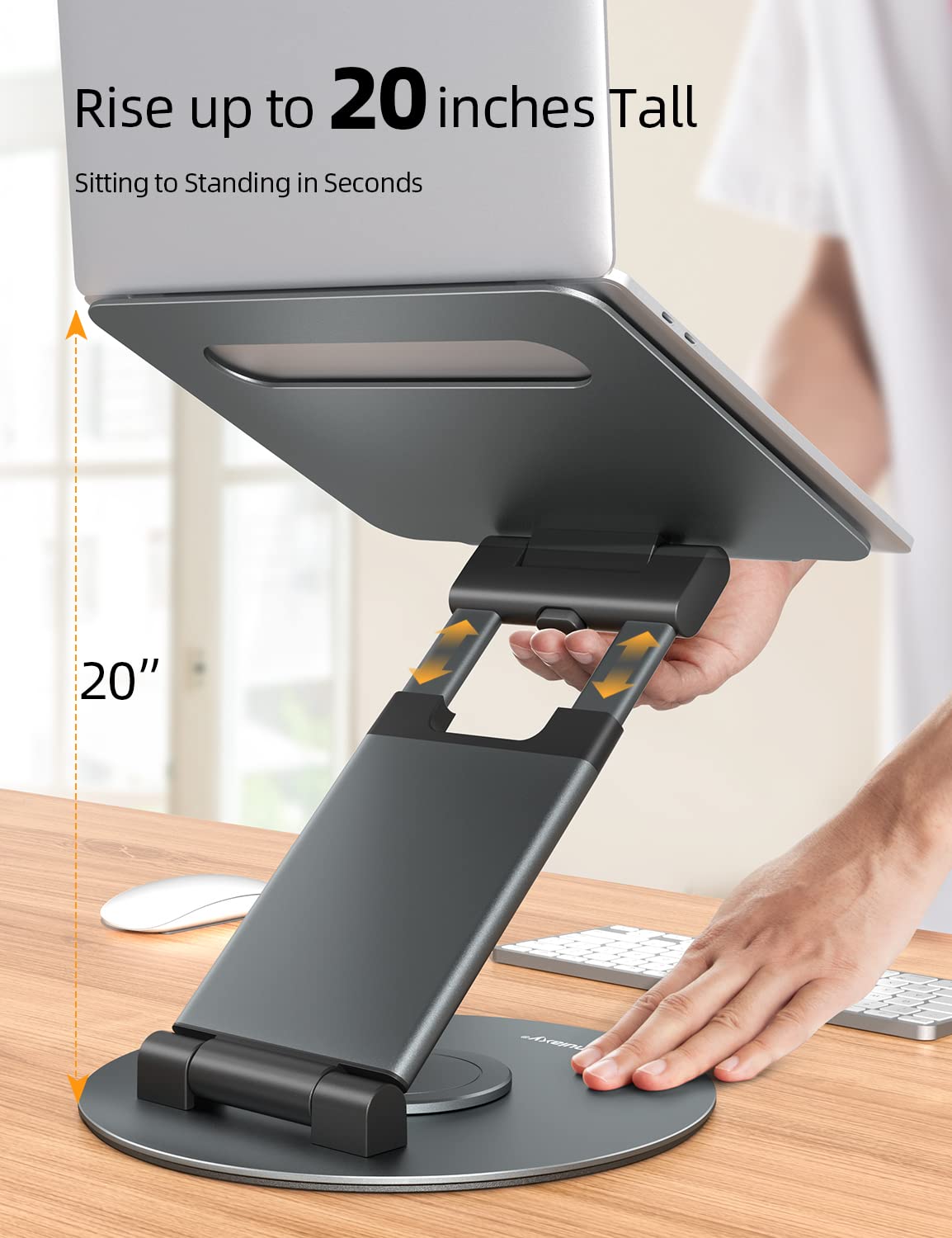 Nulaxy Telescopic 360 Rotating Laptop Stand for Desk Adjustable Height Swivel Pull Out Design Ergonomic Laptop Riser Standing Desk Converter Fits All 10-17" Laptops Computer MacBook, Gray