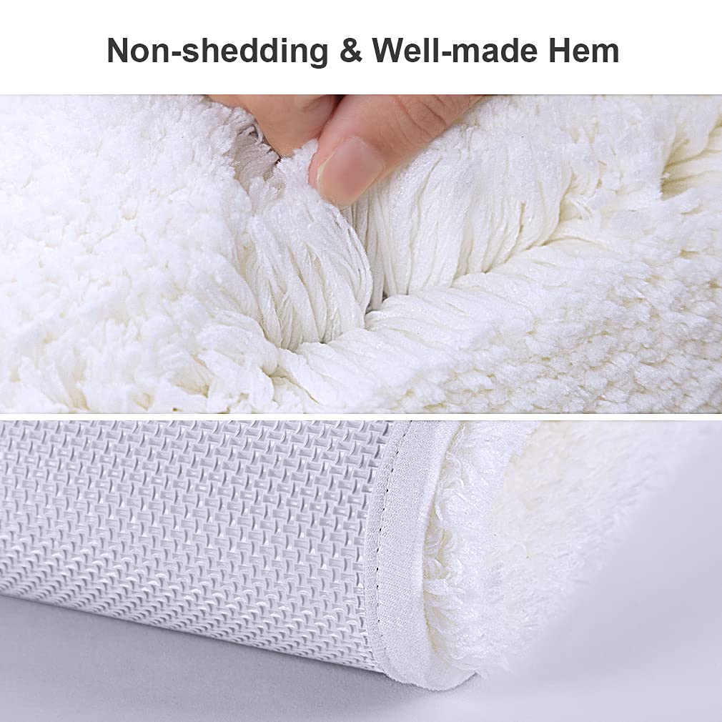 VANZAVANZU Non Slip Bath Mat Extra Large Bathroom Runner Rug Thickened Bath Rug for Bathroom Absorbent Ultra Soft Bedside Rug Fluffy Microfiber Carpet Runner Floor Mat - 50 x 122cm (White)