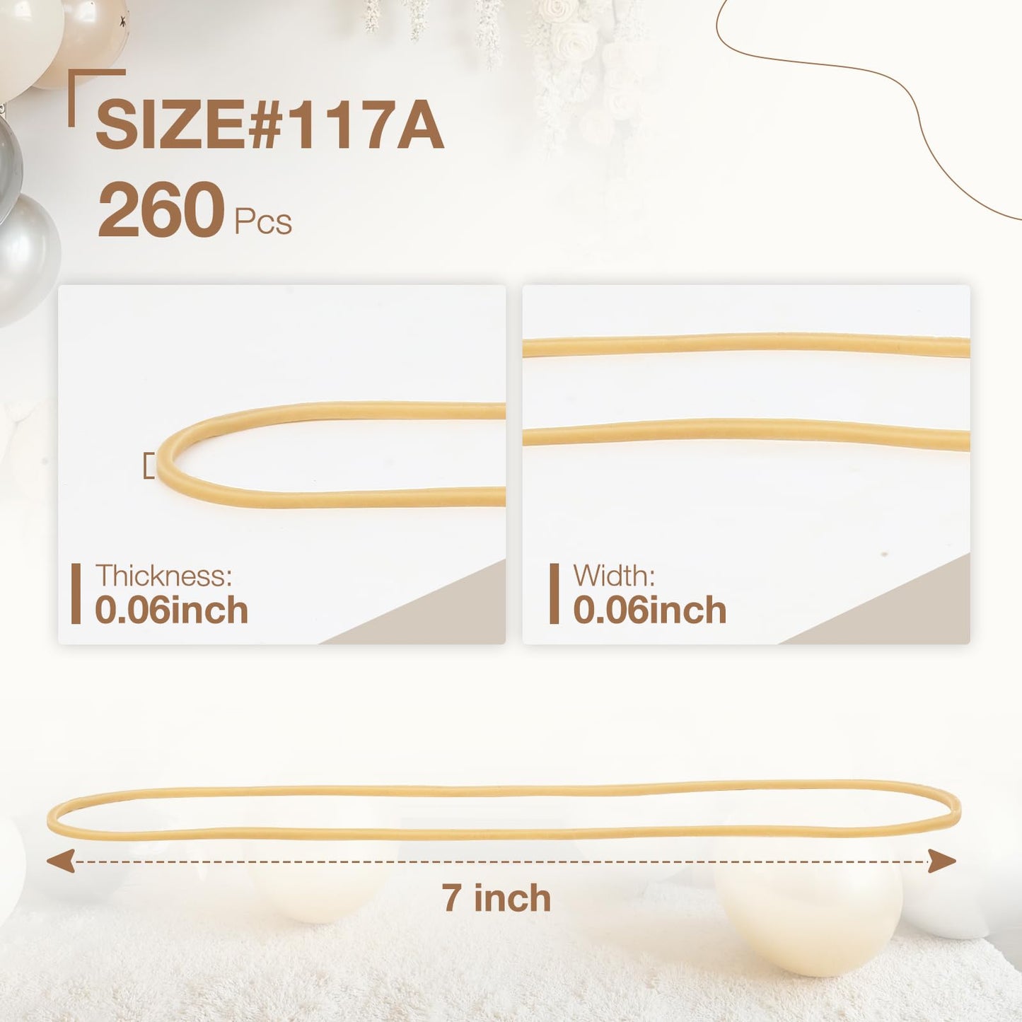 Nliyeisu Long Rubber Bands for Balloon Arch (260pcs) Size #117A Stretchy Elastic Ligas for DIY Wedding, Birthday & Shower Decorations - Large Elastic Bands for Office Supplies Trash Cans File Folders