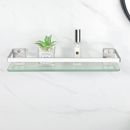 SAYAYO Bathroom Shelf Tempered Glass Shelf Wall Mounted, Brushed Shower Storage with SUS304 Stainless Steel Rail, 38CM Length, EGDL1001-LS