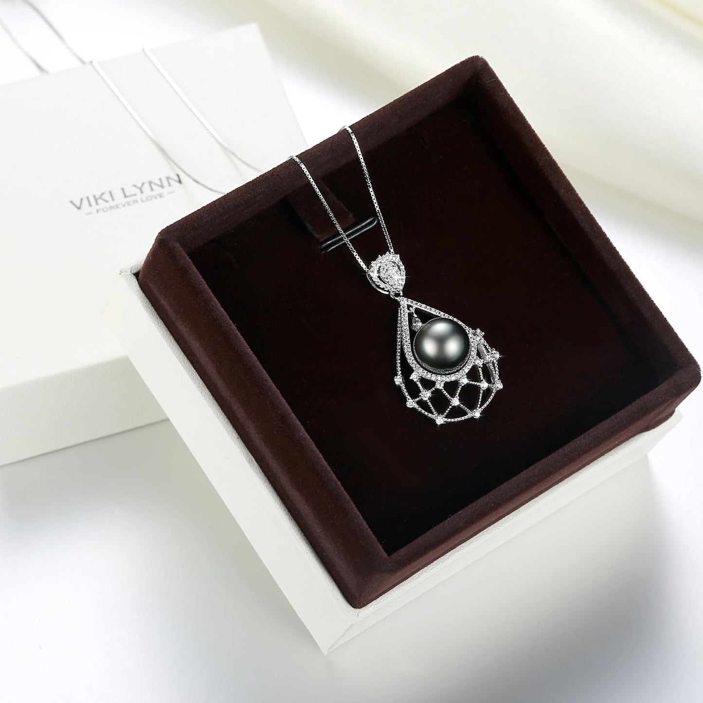 VIKI LYNN Tahitian Black Pearl Necklace for Women 10-11mm Single Genuine Freshwater Cultured Black Pearl Pendant with CZ Birthday Wedding Engagement Christmas gifts for Women, Mom, Her or Couple