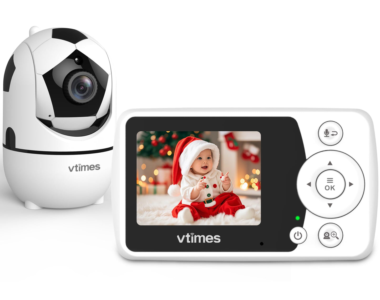 VTimes Baby Monitor with Camera and Audio, 2.4'' LCD Screen, Video Baby Monitor No WiFi Night Vision VOX Mode Pan-Tilt-Zoom Temperature Display Two-Way Audio Lullabies Feeding Alarm and 1000ft Range
