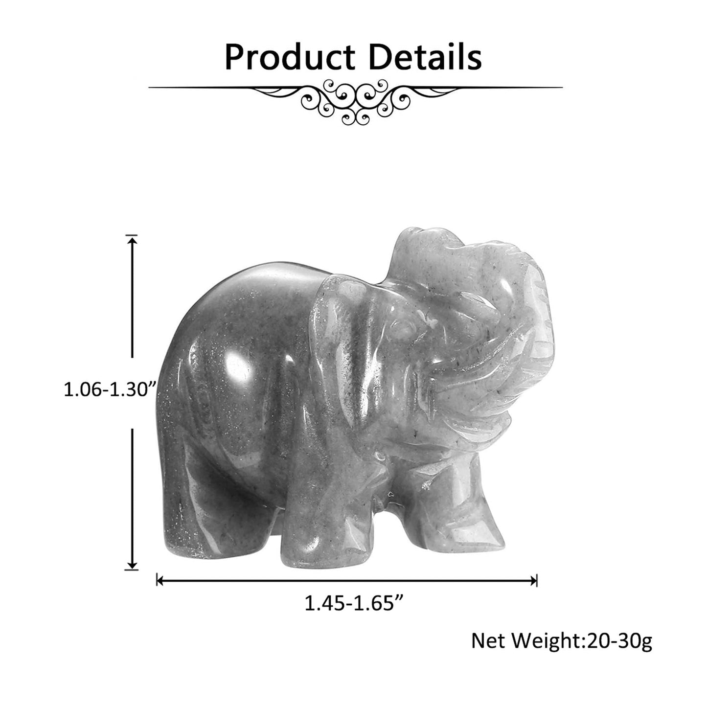 Jovivi 2pcs Man-Made Opalite Carved Gemstones Elephant Figurine 1.5'' Elephant Statue Animal Crystal Home Room Decorations
