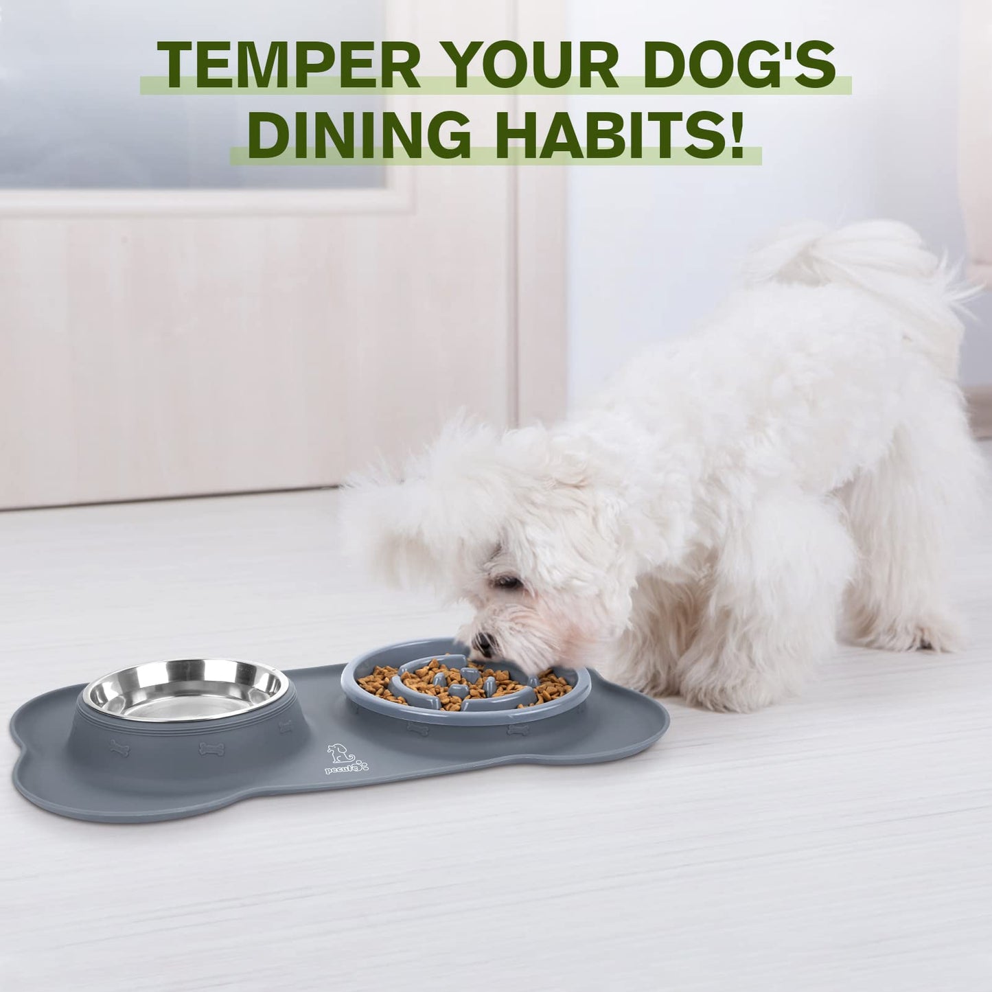 pecute Dog Bowls to Slow Down Eating, Slow Feeder Dog Bowl, Dog Slow Feeder Bowl Food-Grade Safe with Non-Slip Non-Spill Silicone Mat, Stainless Steel Slow Feeder Cat Bowl Interactive Fun for Dog Cat